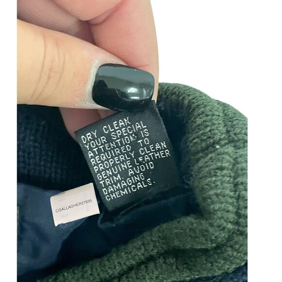 VTG Saxony Mens Sweater Jacket Size M Genuine Leather Acrylic Black Knit Hip Hop - Picture 4 of 9